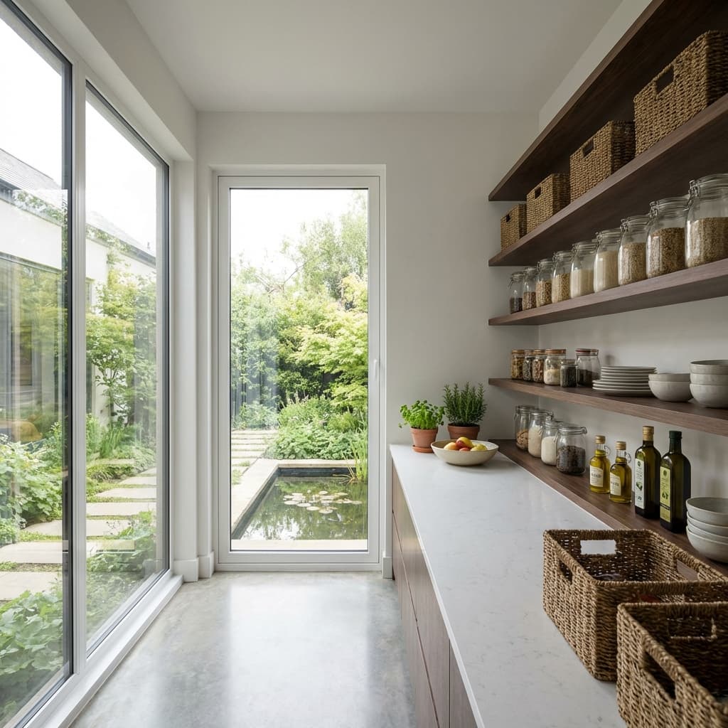 Minimalist Pantry with Fixed Picture Windows