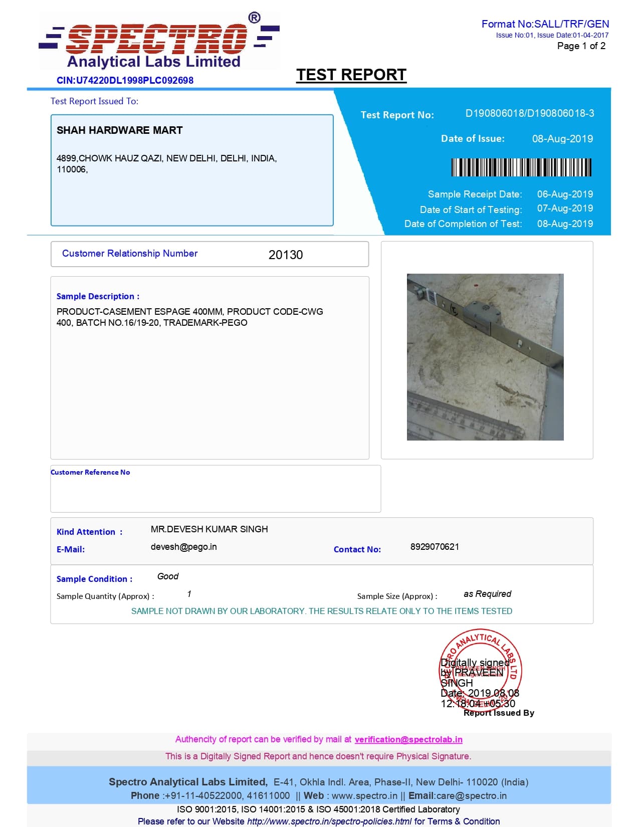 Espage Plating Thickness Test Report