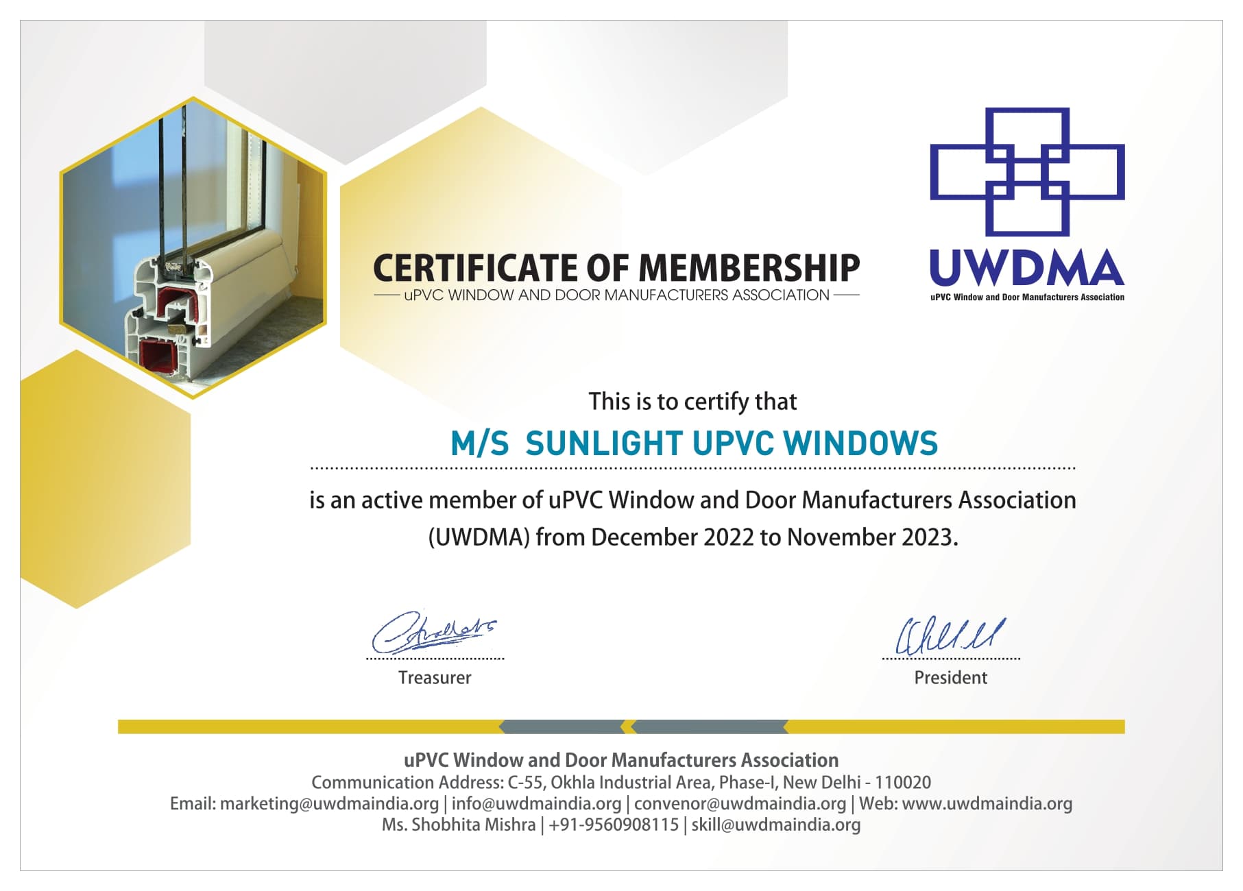 UPVC Association Membership Certificate
